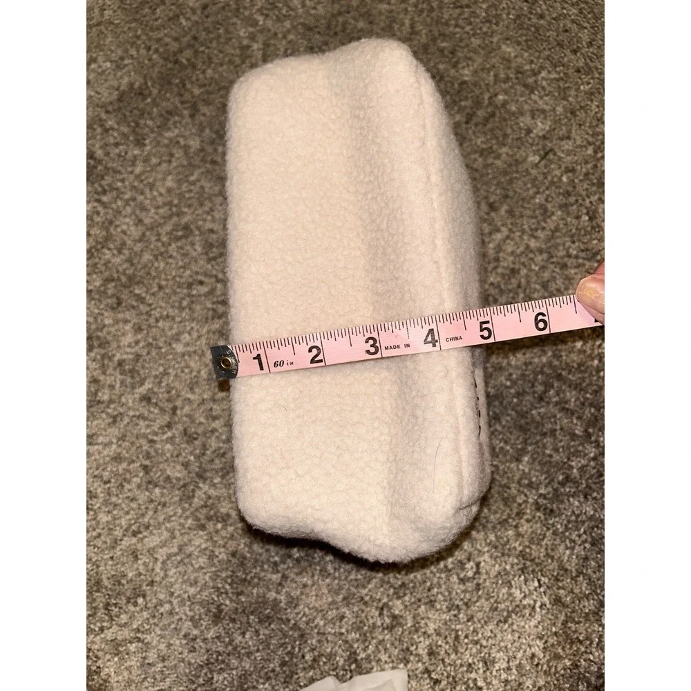 WILO The Label Teddy Sherpa Cosmetic Makeup Toiletry Travel Zip Pouch Cream Bag